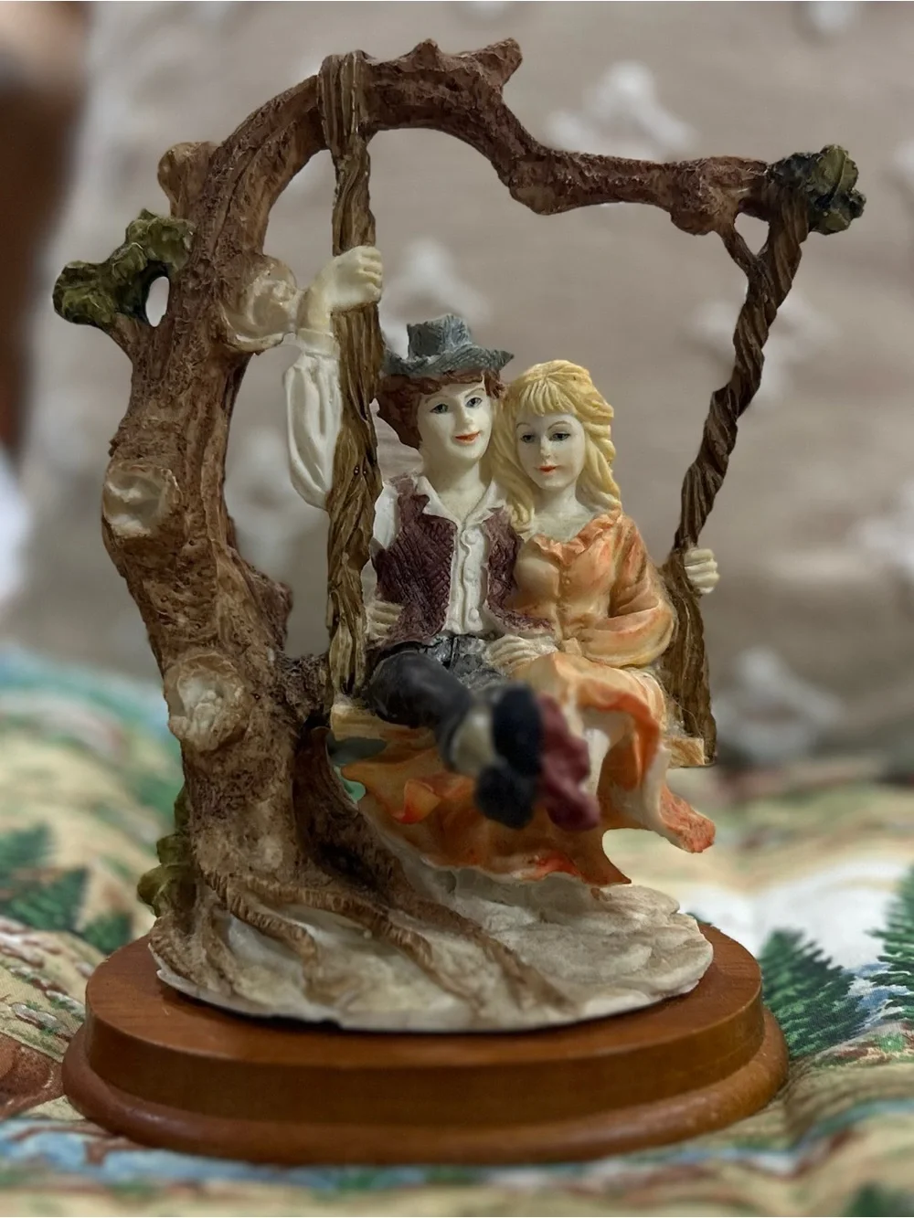 Romantic Couple on Tree Swing Figurine Victorian Cottage Decor